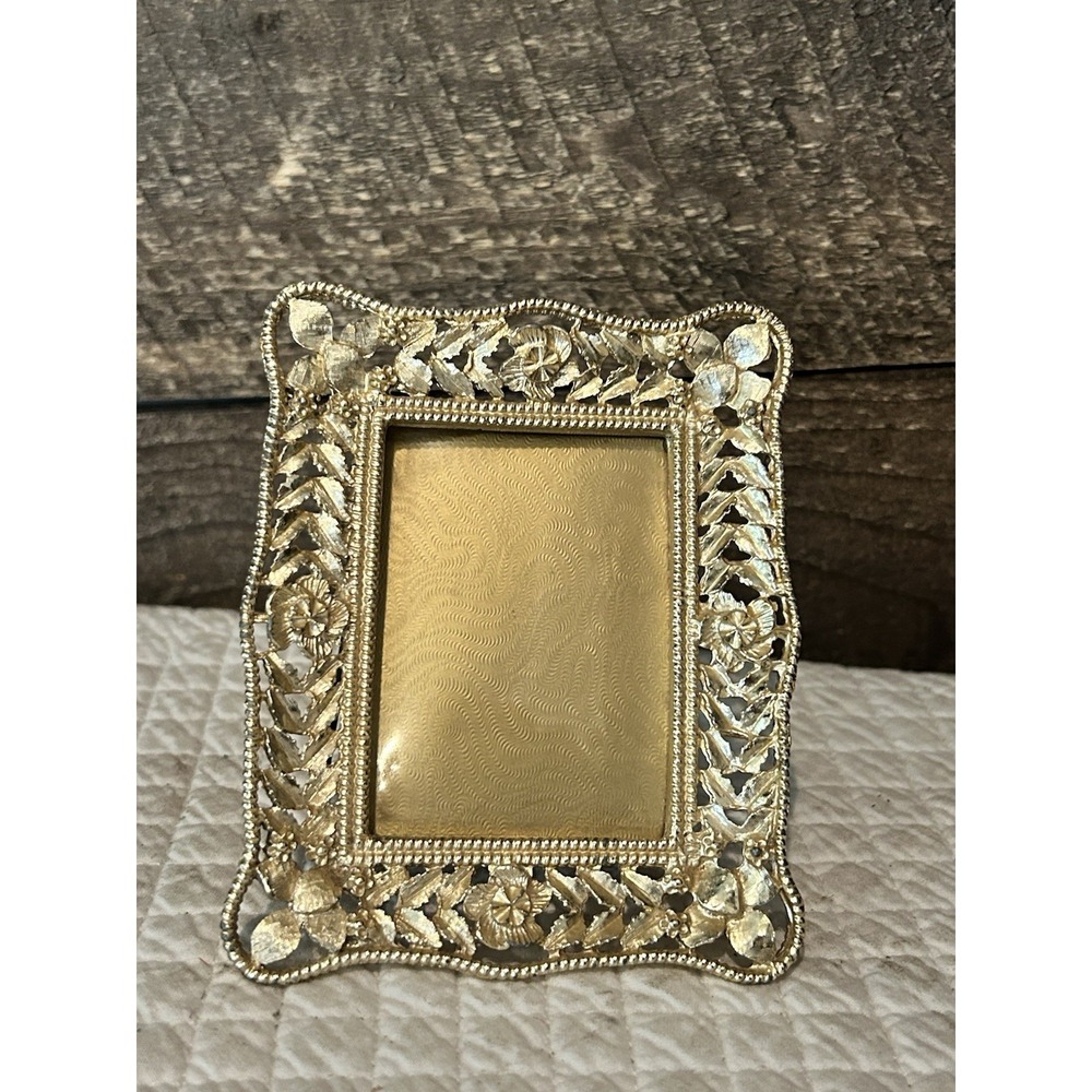 Mini Gold Floral Metal Photo Frame vintage 5"x 4"